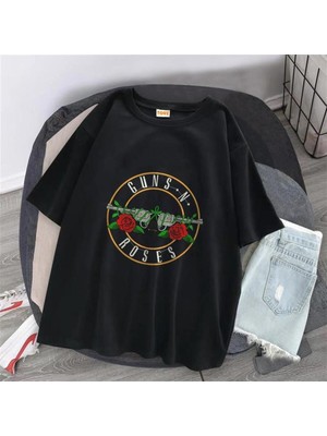 Touz Küt Küt Guns N' Roses Baskılı Siyah Unisex Oversize T-Shirt