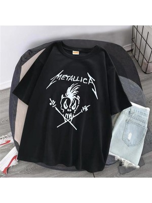 Touz Küt Küt Metallica Skull Siyah Unisex Oversize T-Shirt