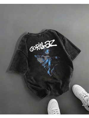 Touz Gorillaz Baskılı Yıkamalı Vintage Unisex Oversize T-Shirt