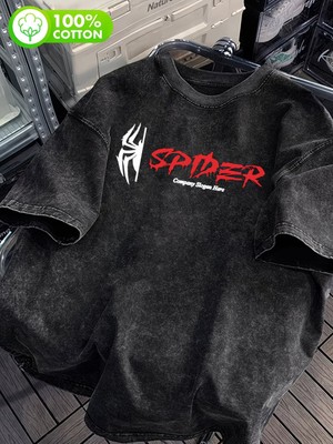Touz Retro Spider Baskılı Unisex Yıkamalı Vintage Oversize T-Shirt