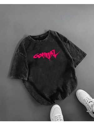 Touz Gorillaz Baskılı Yıkamalı Vintage Unisex Oversize T-Shirt