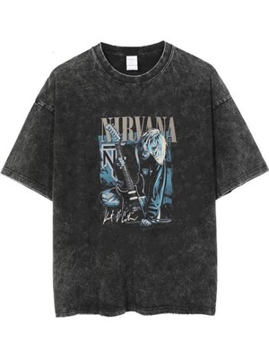 Touz Yıkamalı Nirvana Unisex Eskitme T-Shirt