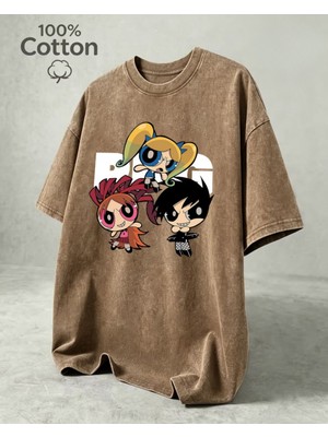 Touz Retro Powerpuf Girls Baskılı Yıkamalı Vintage Unisex Oversize T-Shirt