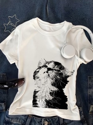 Touz Kemer Boy Retro Cute Cat's Crop Bluz