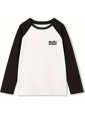 Touz Vintage Reglan Uzun Kollu Make Sense Baskılı Beyaz T-Shirt