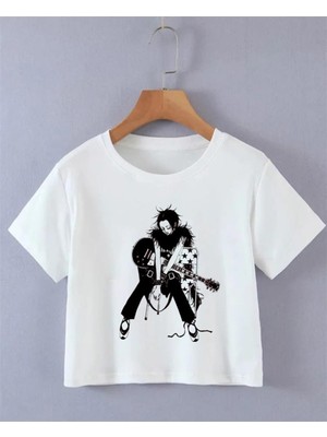 Touz Küt Küt Nana Guitar Baskılı Beyaz Crop
