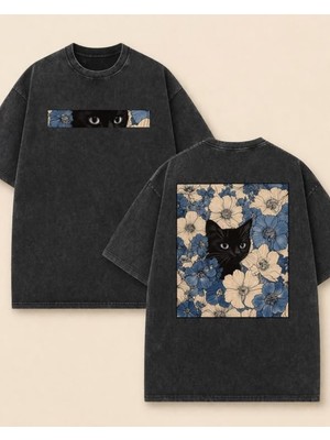 Touz Flower Cat Y2K Unisex Yıkamalı Vintage T-Shirt