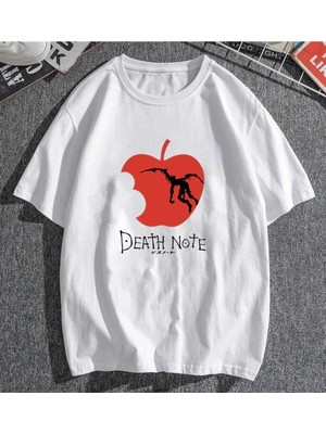 Touz Satu Moda & Death Note Logo Beyaz Unisex Oversize T-Shirt