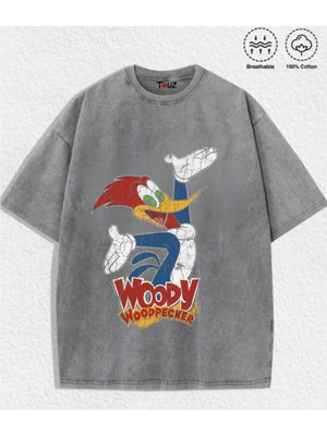 Touz Vintage Woody Yıkamalı Retro Unisex Oversize T-Shirt
