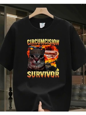 Touz Tung Tung Tung Circumcision Survivor Baskılı Yıkamalı Vintage Unisex Oversize T-Shirt