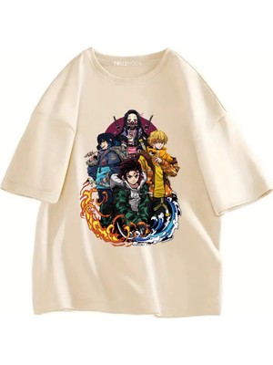 Touz Anime Demon Slayer Baskılı Unisex Oversize  T-Shirt