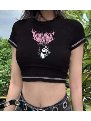Touz Gothic Harajuku Fashion Anime Kuromi Sanrio Yarım Kadın T-Shirt
