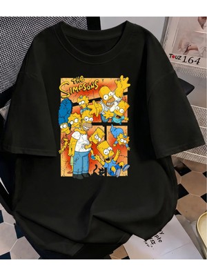 Touz Vintage The Simpsons Baskılı Yıkamalı Retro Unisex Oversize T-Shirt
