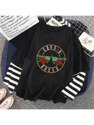 Touz Guns N' Roses Baskılı Fake Sleeves Unisex Siyah T-Shirt