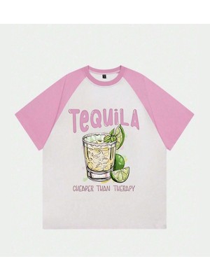 Touz Beyaz Tequila Baskılı Oversize T-Shirt