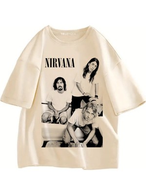 Touz Rock Serisi Nirvana Baskılı Unisex Oversize  T-Shirt