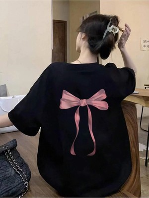 Touz Sırt Baskılı Fiyonk Yıkamalı Oversize Vintage Tshirt
