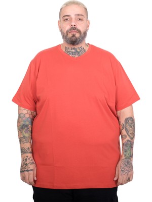 ModeXL Mode Xl Büyük Beden Erkek Basic V Yaka T-Shirt 20150 Kiremit