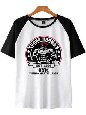 Touz Yujiro Hanma's Gym Baskılı Reglan Kol Beyaz Unisex Oversize T-Shirt