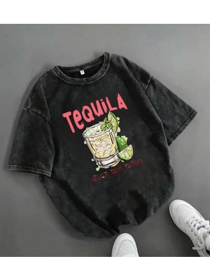 Touz Beyaz Tequila Baskılı Oversize T-Shirt