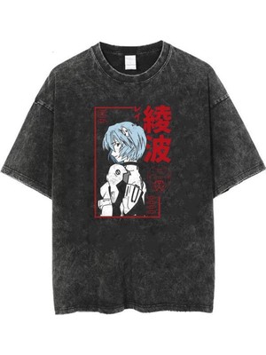 Touz Yıkamalı Rei Ayanami Unisex Eskitme T-Shirt