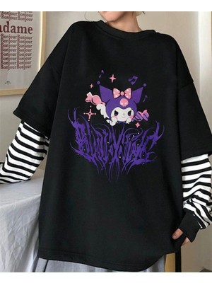 Touz Harajuku Kuromi Gotik Uzun Kollu Unisex Oversize T-Shirt