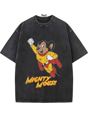 Touz Vintage Mightmouse Baskılı Retro Unisex Oversize T-Shirt