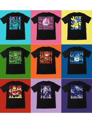 Touz Ters Yüz Karakterler Ön Arka Baskı Siyah Unisex T-Shirt