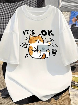 Touz It's Ok Cute Cute Cate Oversize Unisex T-Shirt