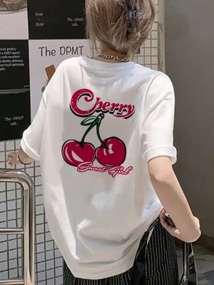 Touz Cherry Short Vintage Baskılı Unisex Oversize T-Shirt