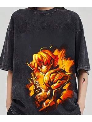 Touz Anime Demon Slayer Zenitsu Baskılı Unisex Oversize T-Shirt