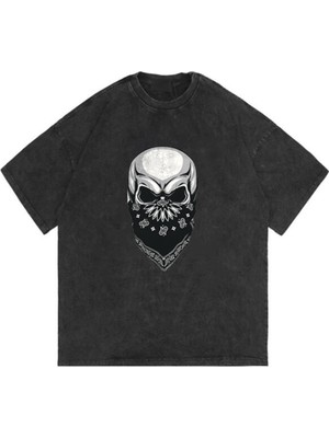 Touz Yıkamalı Gang Skull Unisex Eskitme T-Shirt