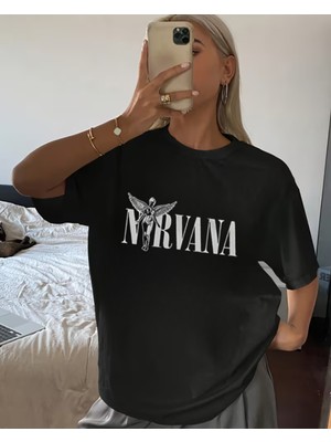 Touz Nirvana Baskılı Yıkamalı Vintage Unisex Oversize T-Shirt