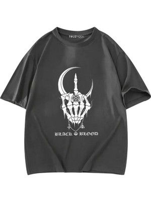 Touz Rock Serisi Black Blood Baskılı Unisex Oversize  T-Shirt