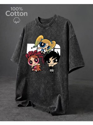 Touz Retro Powerpuf Girls Baskılı Yıkamalı Vintage Unisex Oversize T-Shirt