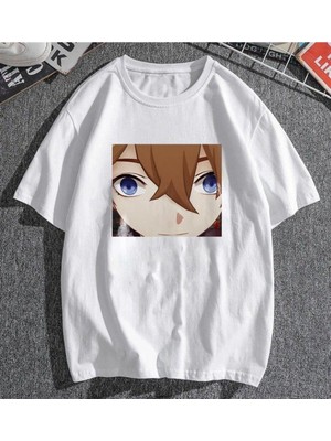 Touz Grandükkan Genshin Impact Baskılı Beyaz Unisex Oversize T-Shirt