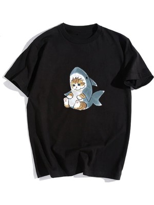 Touz My Vısıon Shark Cat Siyah Unisex Oversize T-Shirt