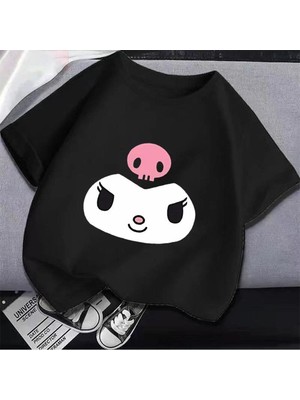 Touz Harajuku Kuromi Face Unisex Oversize Siyah T-Shirt