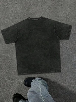 Touz Yıkamalı In God The Trust Oversize Vintage T-Shirt
