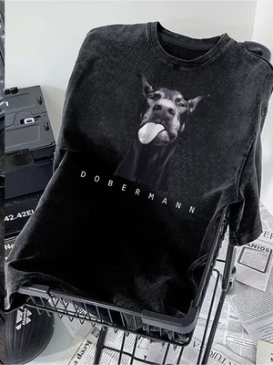 Touz Vintage Dobermann Yıkamalı Oversize T-Shirt