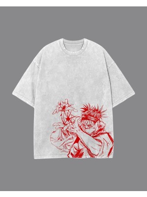 Touz Jujutsu Kaisen Baskılı Yıkamalı Vintage Unisex Oversize T-Shirt