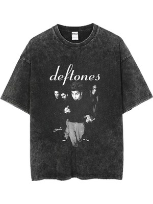 Touz Yıkamalı Deftones Baskılı Unisex Oversize Vintage T-Shirt