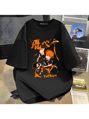 Touz Anime Karasuno Haikyuu Baskılı Unisex Oversize  T-Shirt