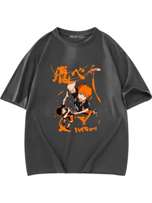 Touz Anime Karasuno Haikyuu Baskılı Unisex Oversize  T-Shirt