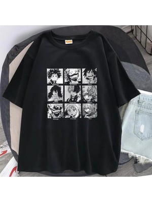 Touz My Hero Academia Boku Baskılı Siyah Unisex Oversize T-Shirt