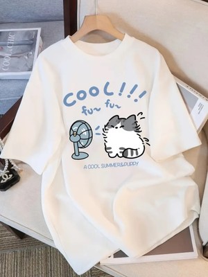 Touz Cool Cat Baskılı Unisex Oversize T-Shirt