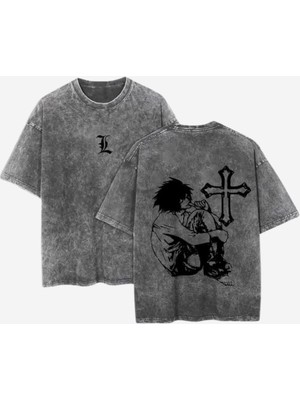 Touz Death Note Baskılı Yıkamalı Vintage Unisex Oversize T-Shirt