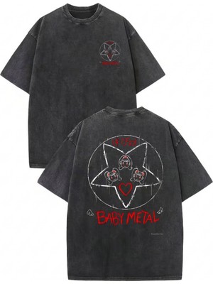 Touz Baby Metal Baskılı Yıkamalı Vintage Unisex Oversize T-Shirt