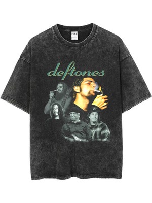 Touz Yıkamalı Deftones Baskılı Unisex Oversize Vintage T-Shirt