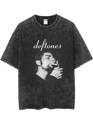 Touz Yıkamalı Deftones Baskılı Unisex Oversize Vintage T-Shirt